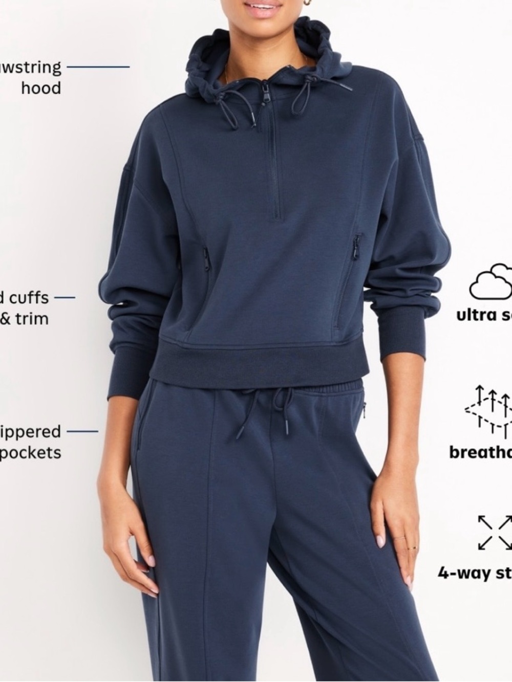 Old Navy Active Dynamic Navy Half-Zip Pullover Sz L - Picture 3 of 10